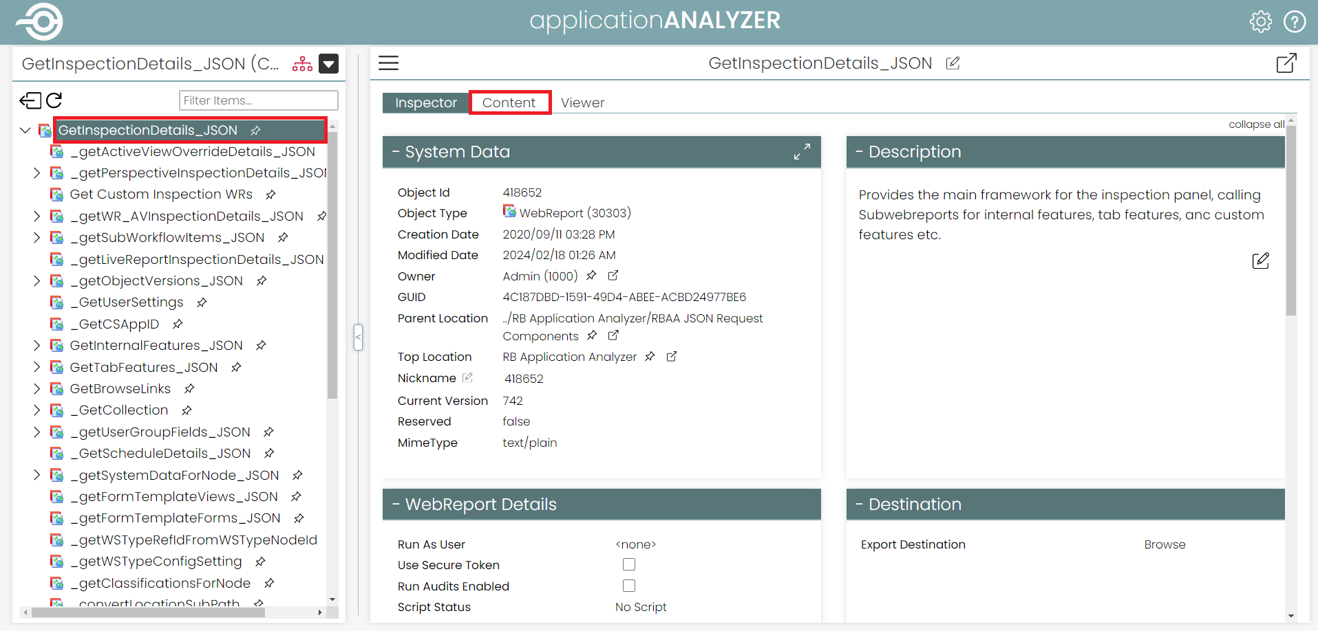 4 Find Dependent WebReports - followed link - Content tab