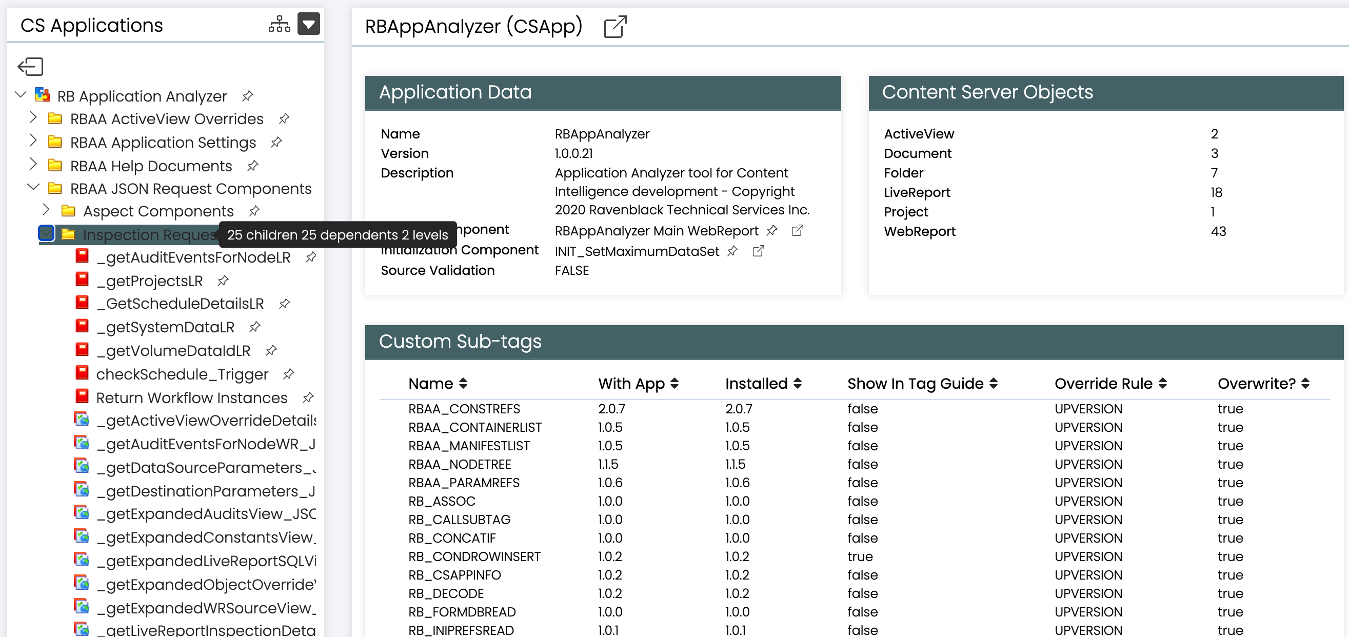 Application Analyzer screen